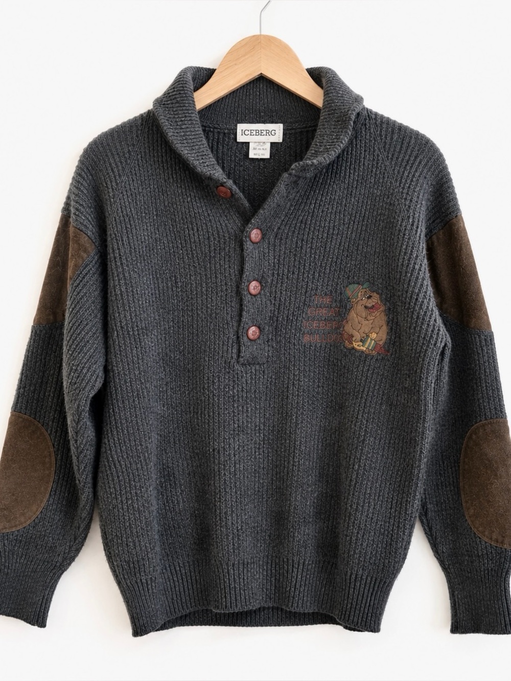 Vintage 90s Iceberg “Green Iceberg Collection” Wool Henley Sweater – Italy – L